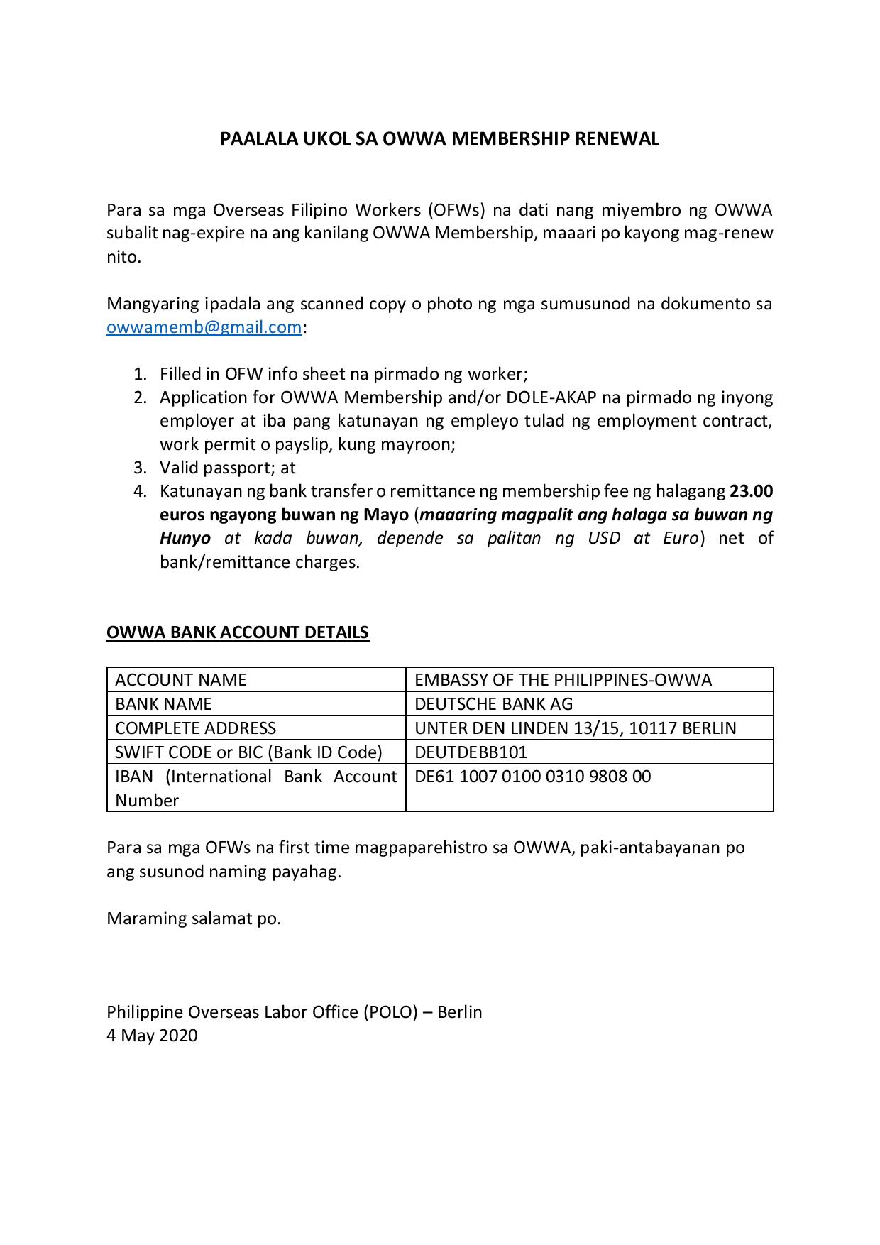 OWWA Membership Renewal Announcement page 001